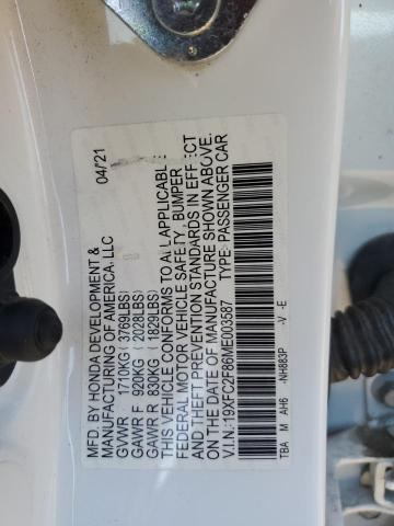 19XFC2F86ME003587 - 2021 HONDA CIVIC SPORT თეთრი ფოტო 12