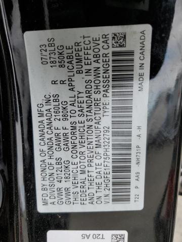 2HGFE1F75PH322792 - 2023 HONDA CIVIC EX BLACK photo 12