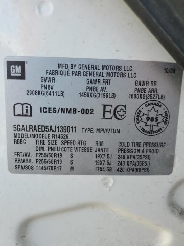 5GALRAED5AJ139011 - 2010 BUICK ENCLAVE CX WHITE photo 13