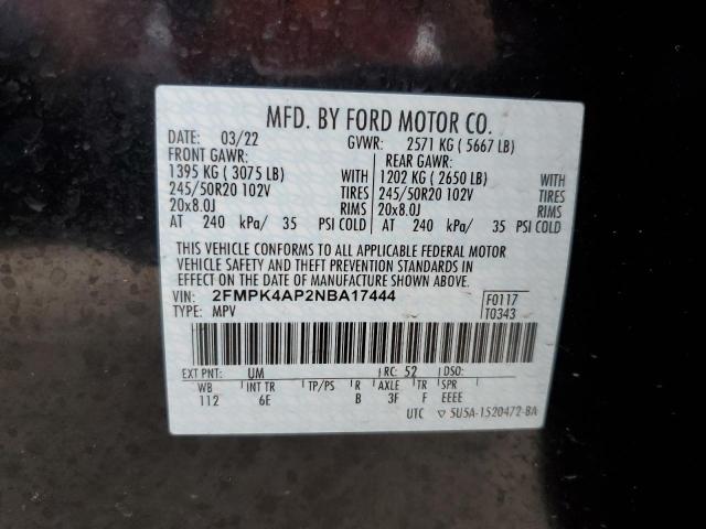 2FMPK4AP2NBA17444 - 2022 FORD EDGE ST BLACK photo 13