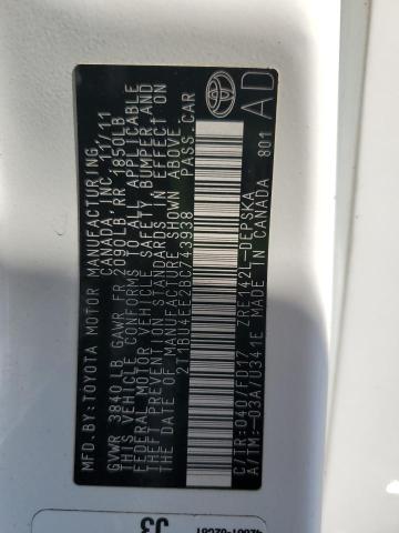 2T1BU4EE2BC743938 - 2011 TOYOTA COROLLA BASE Weiß Foto 12