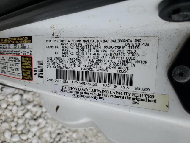 5TETX4GN8AZ702831 - 2010 TOYOTA TACOMA PRERUNNER ACCESS CAB WHITE photo 12