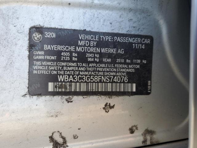 WBA3C3G58FNS74076 - 2015 BMW 320 I XDRIVE SILVER photo 12