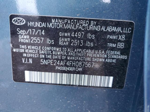 5NPE24AF4FH087567 - 2015 HYUNDAI SONATA SE BLUE photo 12