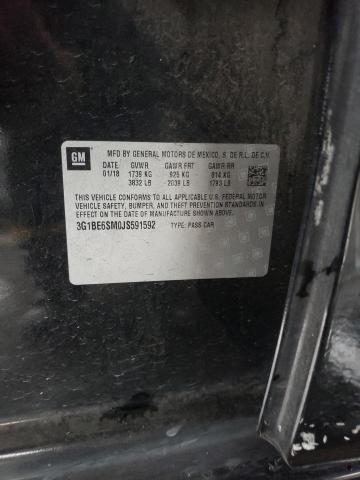 3G1BE6SM0JS591592 - 2018 CHEVROLET CRUZE LT შავი ფოტო 12