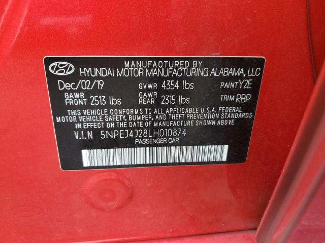 5NPEJ4J28LH010874 - 2020 HYUNDAI SONATA SEL PLUS RED photo 12