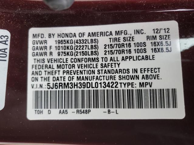 5J6RM3H39DL013422 - 2013 HONDA CR-V LX BURGUNDY photo 14