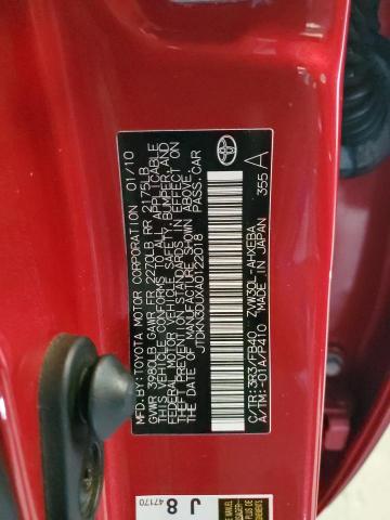 JTDKN3DUXA0122018 - 2010 TOYOTA PRIUS 红色 照片 12