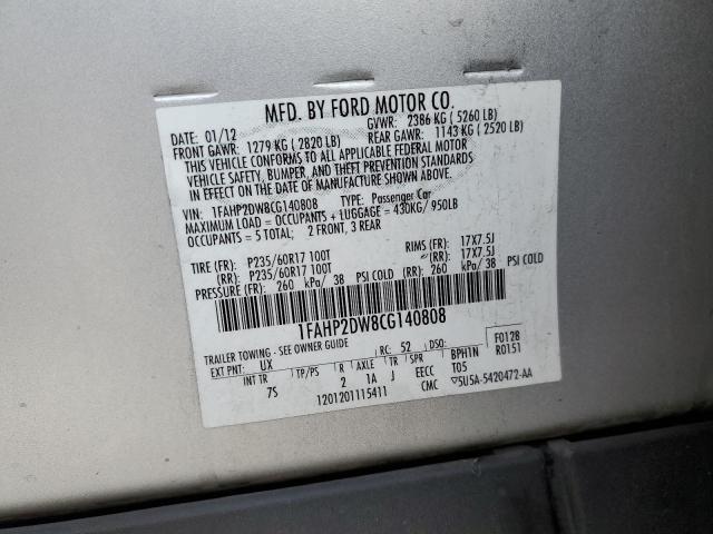 1FAHP2DW8CG140808 - 2012 FORD TAURUS SE SILVER photo 13