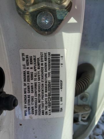 19XFC2F80LE030041 - 2020 HONDA CIVIC SPORT თეთრი ფოტო 12