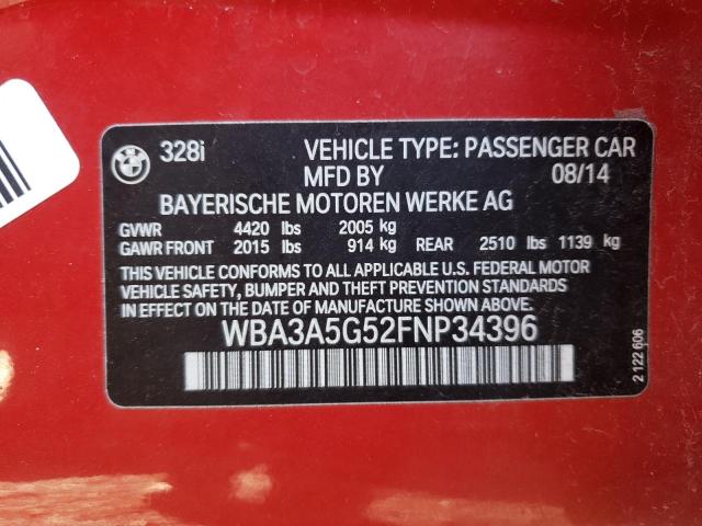 WBA3A5G52FNP34396 - 2015 BMW 328 I RED photo 12