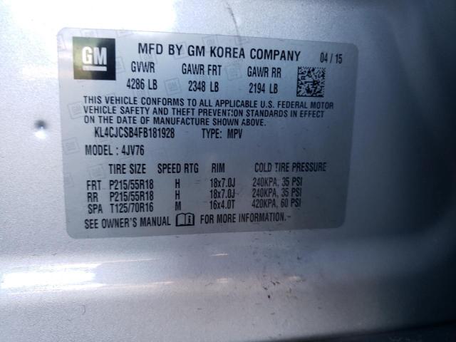 KL4CJCSB4FB181928 - 2015 BUICK ENCORE SILVER photo 13