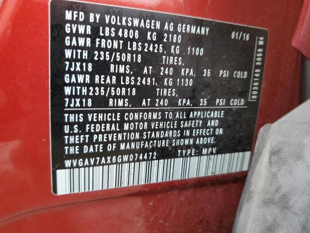 WVGAV7AX6GW074472 - 2016 VOLKSWAGEN TIGUAN S RED photo 13