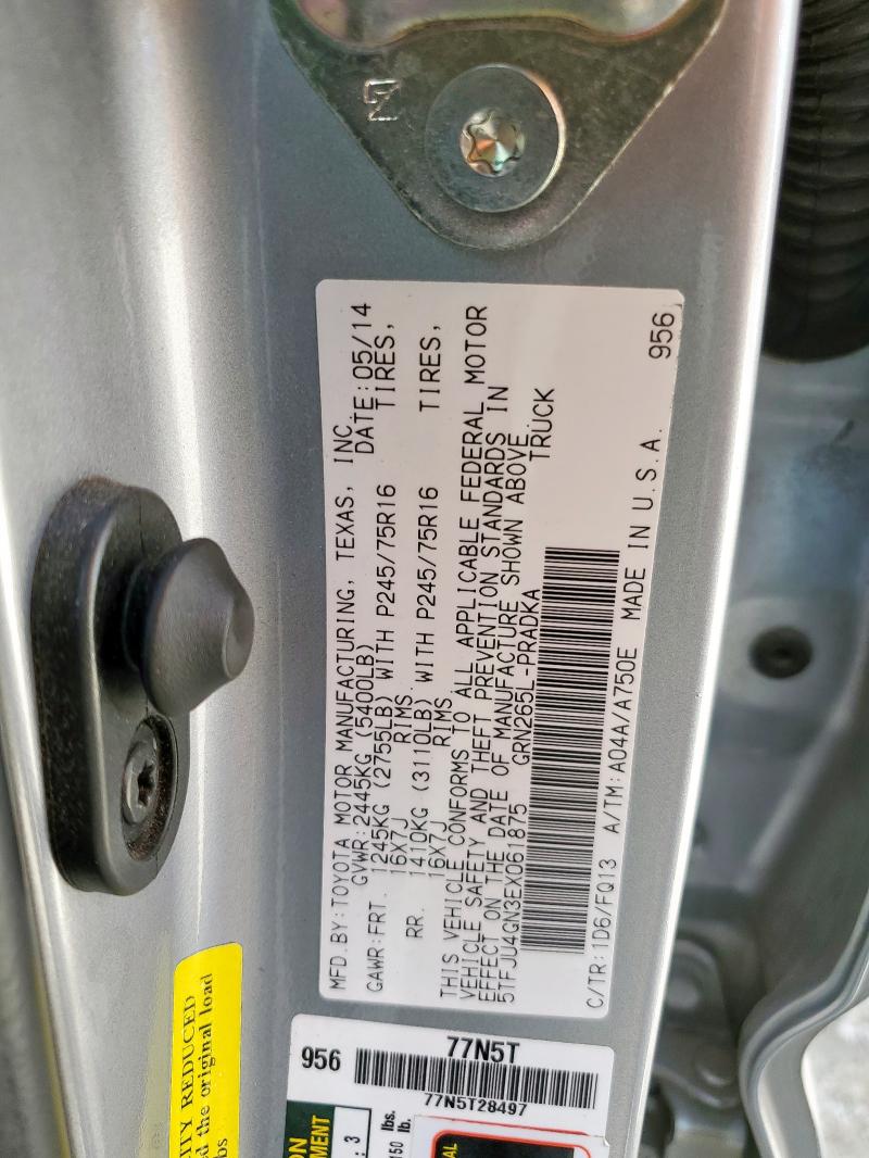 5TFJU4GN3EX061875 - 2014 TOYOTA TACOMA DOUBLE CAB PRERUNNER SILVER photo 13