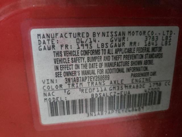 3N1AB7AP7EY268689 - 2014 NISSAN SENTRA S RED photo 13