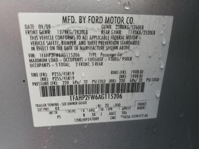 1FAHP2FW6AG115206 - 2010 FORD TAURUS LIMITED SILVER photo 12