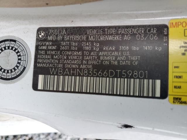 WBAHN83566DT59801 - 2006 BMW 750 LI WHITE photo 12