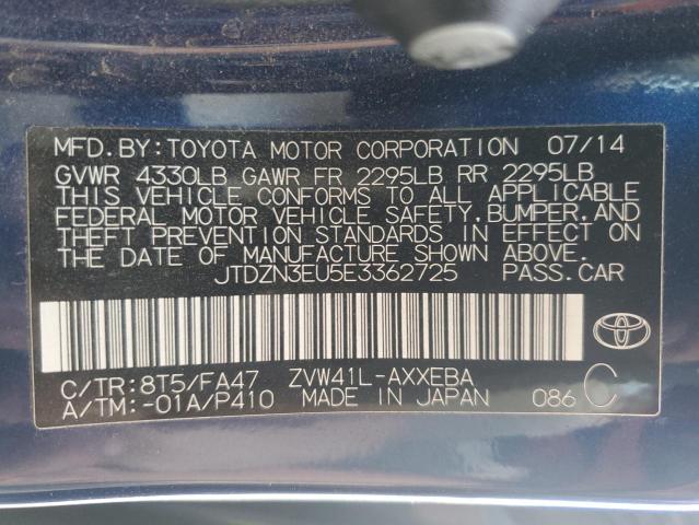 JTDZN3EU5E3362725 - 2014 TOYOTA PRIUS V BLUE photo 12