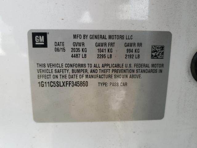 1G11C5SLXFF345860 - 2015 CHEVROLET MALIBU 1LT 白色 照片 12