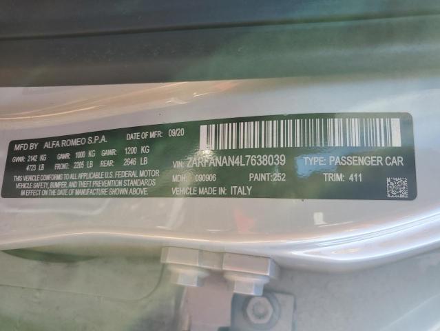 ZARFANAN4L7638039 - 2020 ALFA ROMEO GIULIA SILVER photo 12