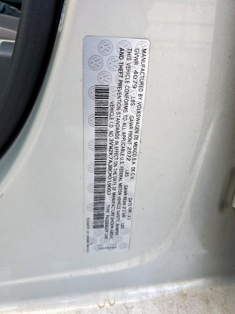 3VW2K7AJ8CM319003 - 2012 VOLKSWAGEN JETTA BASE SILVER photo 13