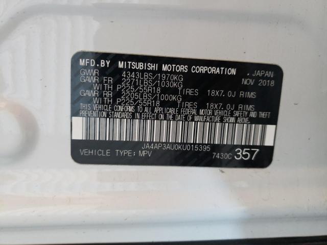 JA4AP3AU0KU015395 - 2019 MITSUBISHI OUTLANDER ES WHITE photo 12