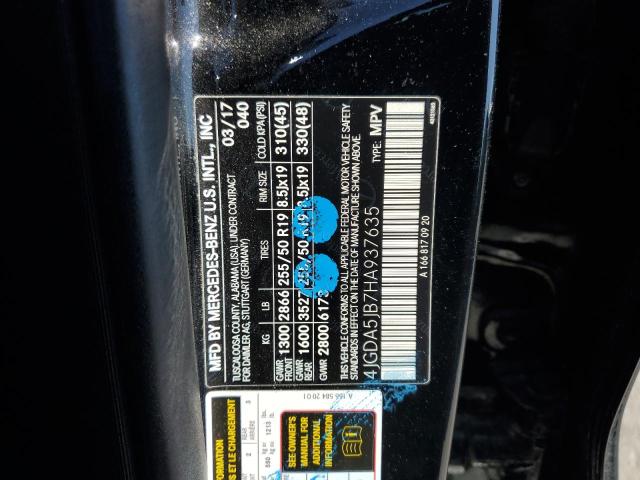 4JGDA5JB7HA937635 - 2017 MERCEDES-BENZ GLE 350 შავი ფოტო 13