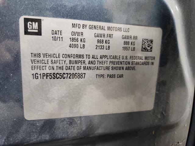 1G1PF5SC5C7206887 - 2012 CHEVROLET CRUZE LT BLUE photo 12