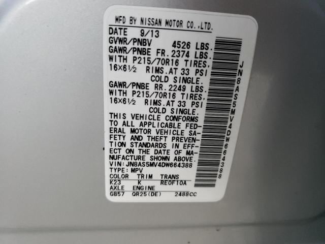 JN8AS5MV4DW664388 - 2013 NISSAN ROGUE S SILVER photo 13