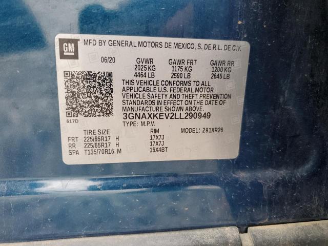 3GNAXKEV2LL290949 - 2020 CHEVROLET EQUINOX LT BLUE photo 13