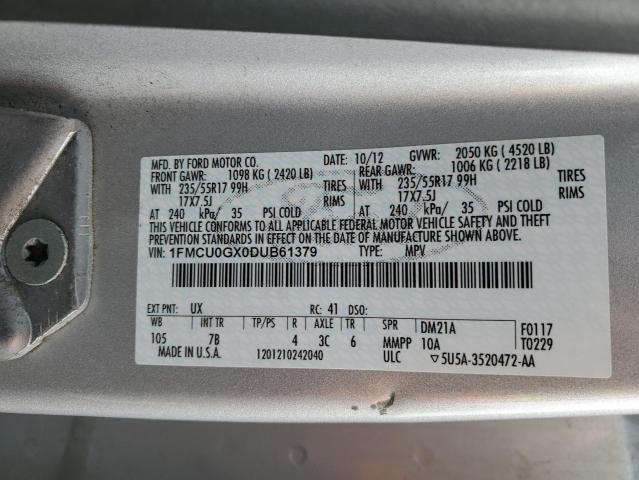 1FMCU0GX0DUB61379 - 2013 FORD ESCAPE SE SILVER photo 13