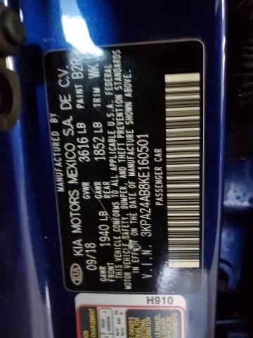 3KPA24AB8KE160501 - 2019 KIA RIO S BLUE photo 13