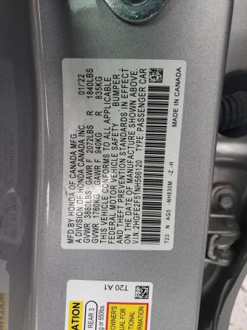 2HGFE2F51NH566120 - 2022 HONDA CIVIC SPORT 银色 照片 12