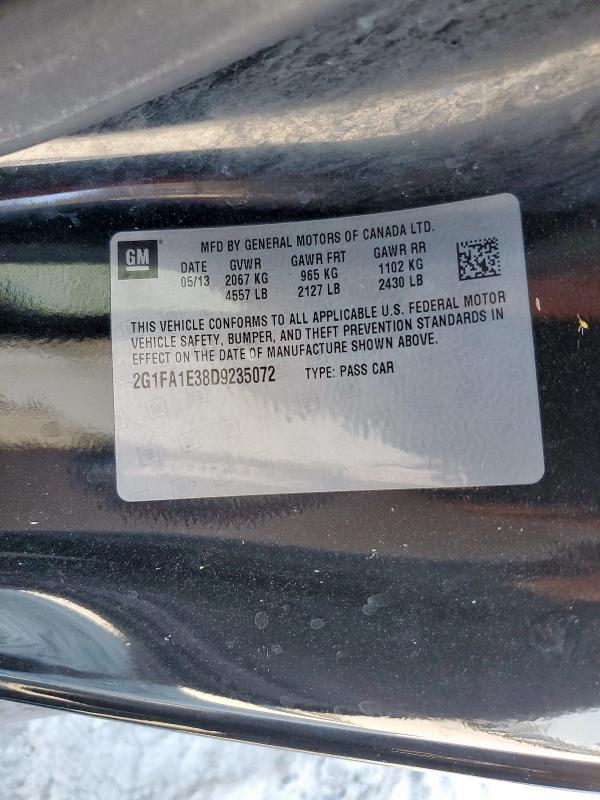 2G1FA1E38D9235072 - 2013 CHEVROLET CAMARO LS BLACK photo 12