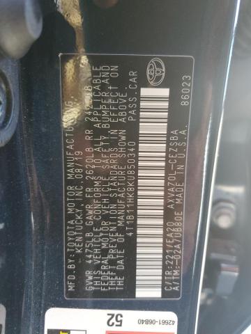 4T1B11HK8KU850340 - 2019 TOYOTA CAMRY L ლურჯი ფოტო 12