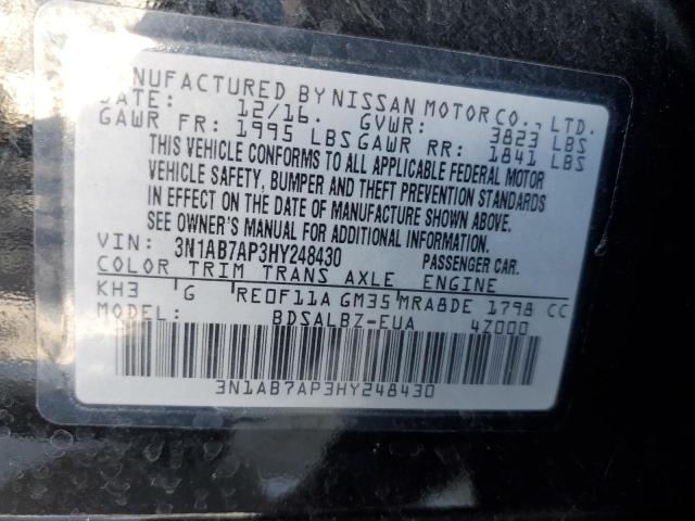 3N1AB7AP3HY248430 - 2017 NISSAN SENTRA S BLACK photo 12