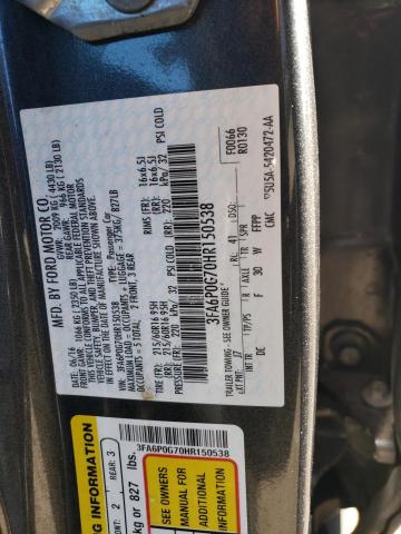 3FA6P0G70HR150538 - 2017 FORD FUSION S GRAY photo 12