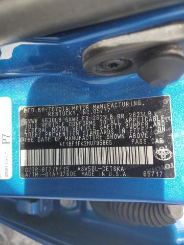 4T1BF1FK2HU795865 - 2017 TOYOTA CAMRY LE BLUE photo 12