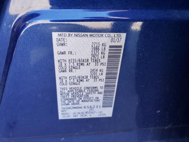5N1DR2MN0HC656231 - 2017 NISSAN PATHFINDER S Կապույտ լուսանկար 13