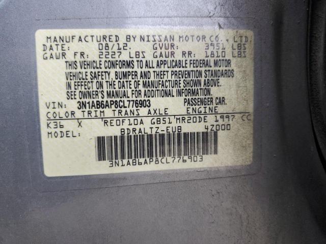 3N1AB6AP8CL776903 - 2012 NISSAN SENTRA 2.0 GRAY photo 12