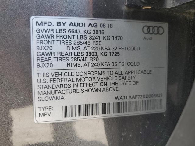 WA1LAAF72KD005923 - 2019 AUDI Q7 PREMIUM PLUS Szary zdjęcie 13