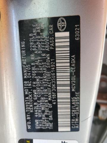 4T1BF30K35U614921 - 2005 TOYOTA CAMRY LE SILVER photo 12