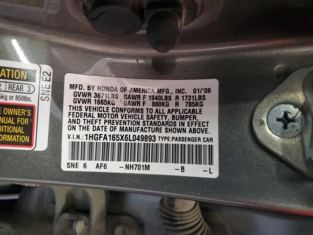 1HGFA165X6L049893 - 2006 HONDA CIVIC LX GOLD photo 13