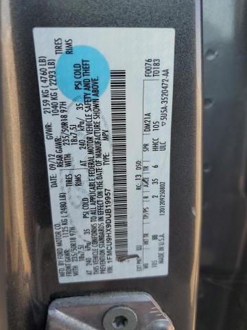 1FMCU9HX9DUB19957 - 2013 FORD ESCAPE SEL GRAY photo 12