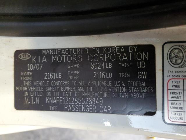 KNAFE121285528349 - 2008 KIA SPECTRA EX WHITE photo 12