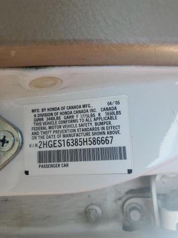 2HGES16385H586667 - 2005 HONDA CIVIC DX VP თეთრი ფოტო 12