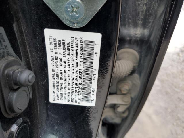 19XFB2F98DE008351 - 2013 HONDA CIVIC EXL შავი ფოტო 12