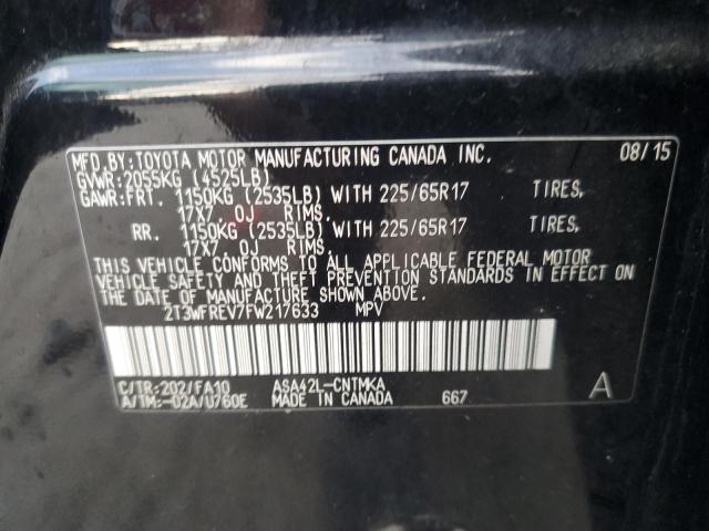 2T3WFREV7FW217633 - 2015 TOYOTA RAV4 XLE BLACK photo 12