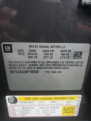 1G11C5SA2DF135538 - 2013 CHEVROLET MALIBU 1LT Сұр фото 12