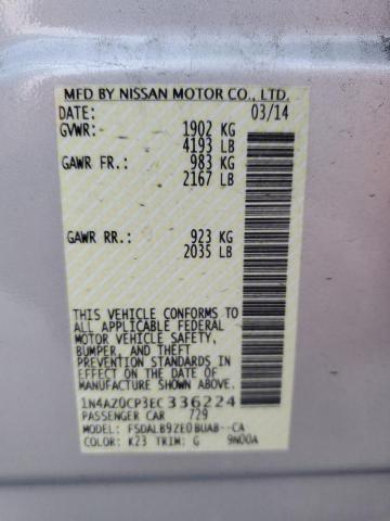 1N4AZ0CP3EC336224 - 2014 NISSAN LEAF S SILVER photo 12